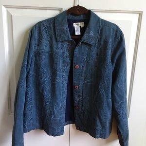 Vintage faux denim jacket with embroidery details